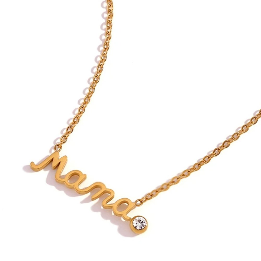 Mama Pendant Necklace Zircon 18K Gold Plated Stainless Steel - Picture 5 of 7